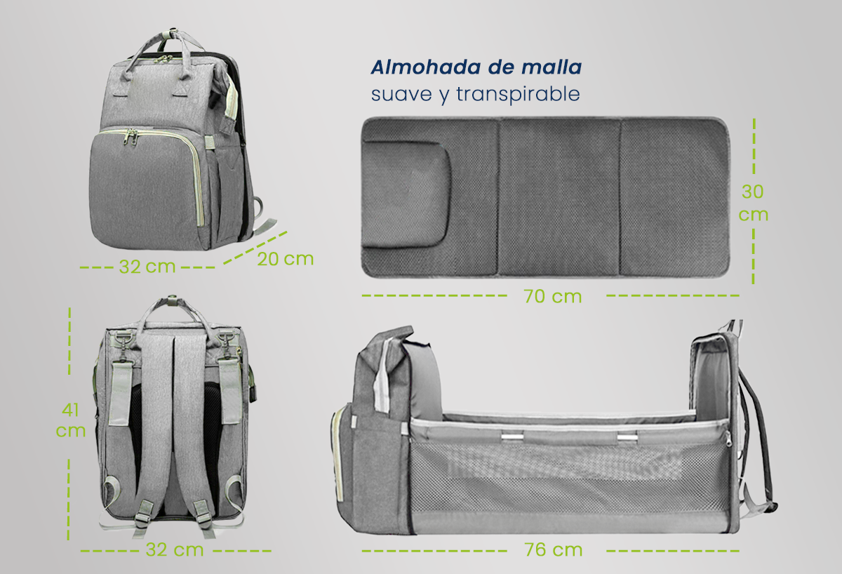 Mochila Maternal Con Cuna Cambiador Plegable y carga Usb