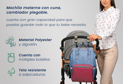 Mochila Maternal Con Cuna Cambiador Plegable y carga Usb