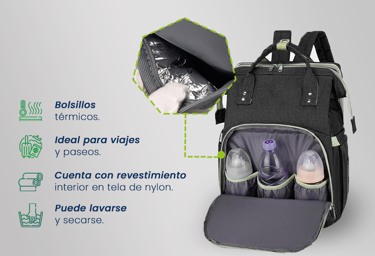 Mochila Maternal Con Cuna Cambiador Plegable y carga Usb