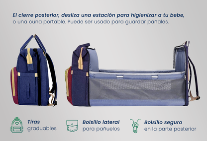 Mochila Maternal Con Cuna Cambiador Plegable y carga Usb