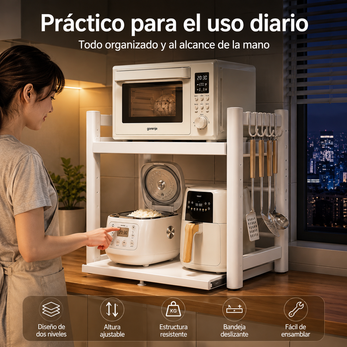 Estante Ajustable para Microondas · Bandeja Deslizante