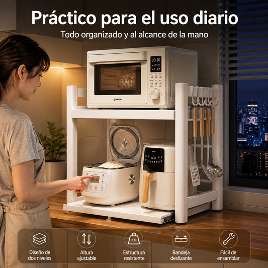 Estante Ajustable para Microondas · Bandeja Deslizante