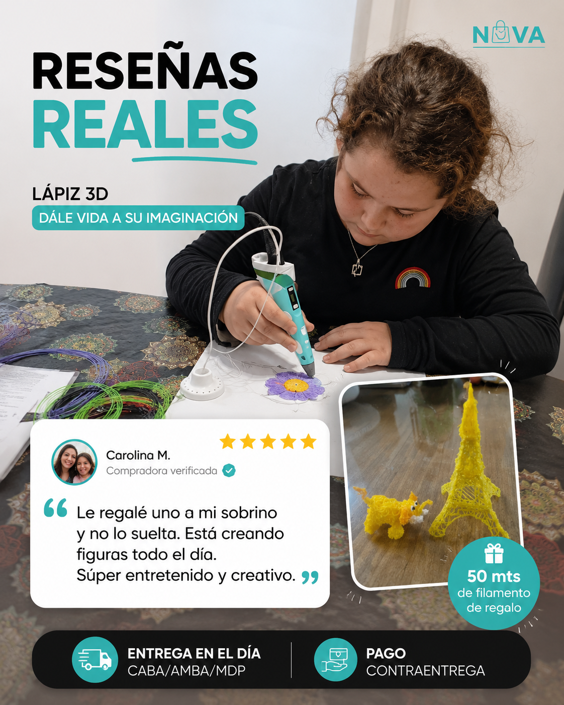 Lápiz 3D · Kit Creativo + 50m de Filamento de Regalo