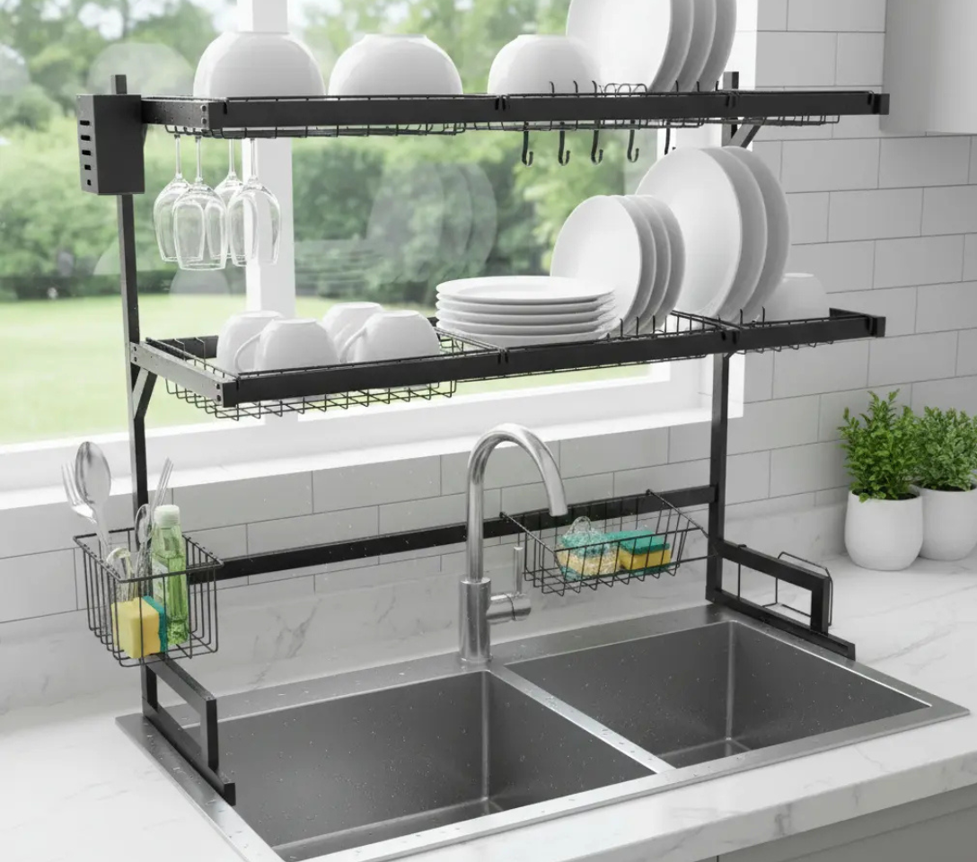 Escurridor bacha 2 niveles rack full accesorios