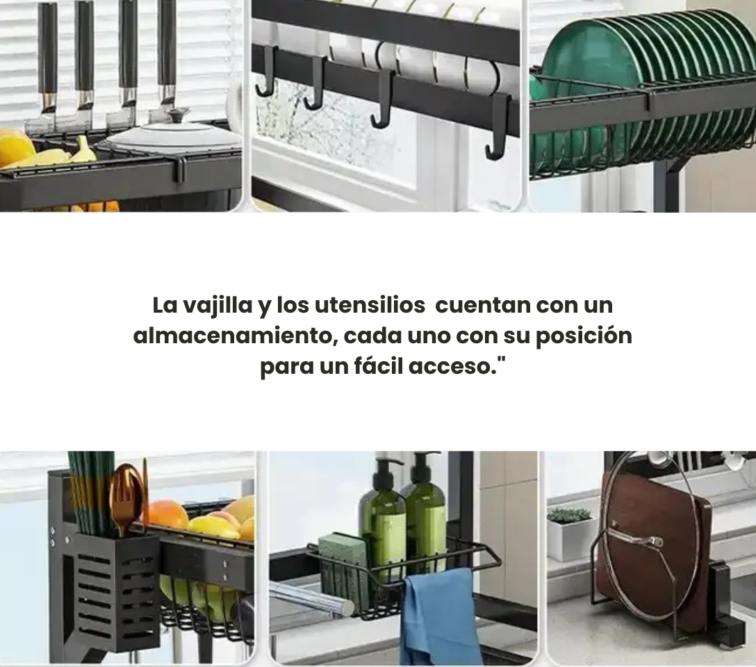 Escurridor bacha 2 niveles rack full accesorios