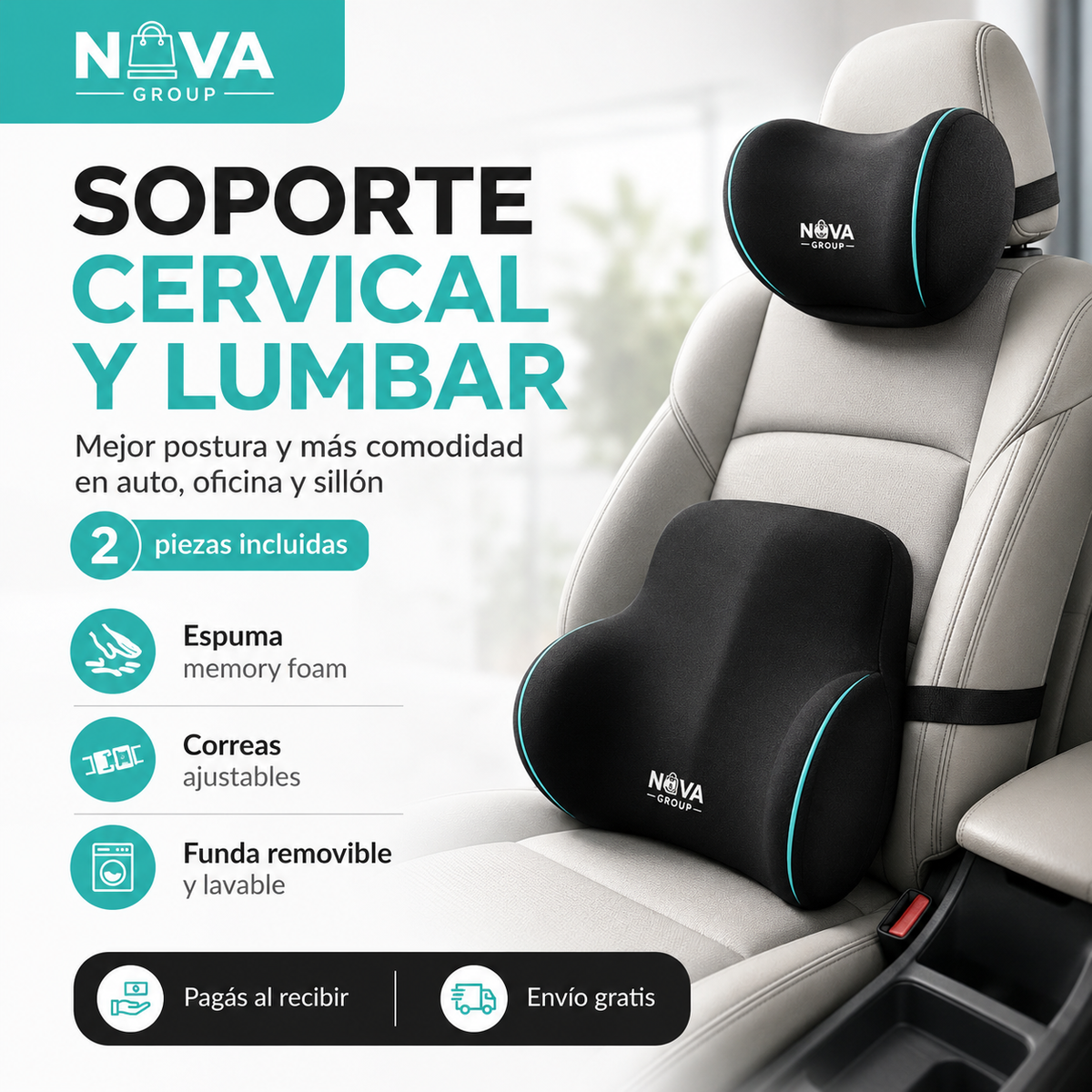 Almohada Lumbar Ergonómica · Auto, Oficina y Sillón