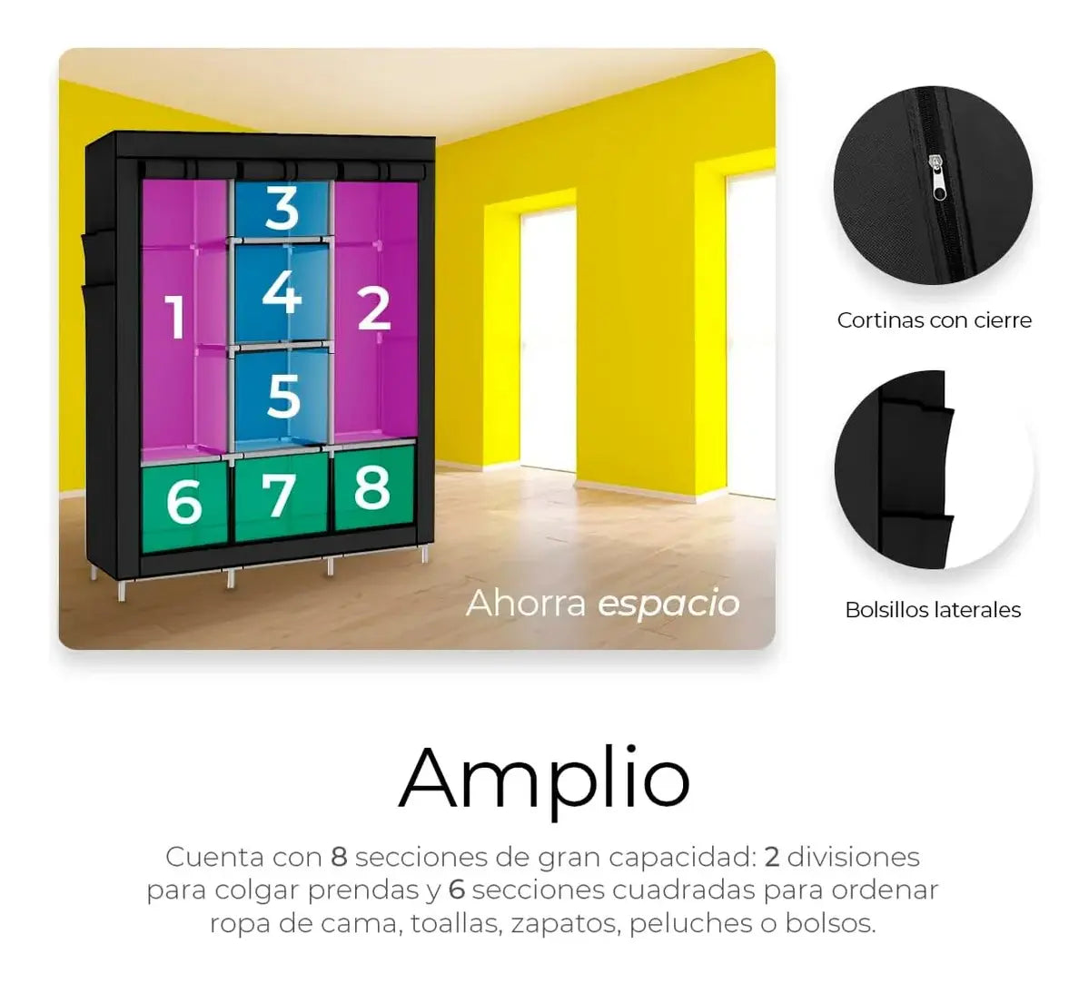 Armario Ropero Placard Portátil · Tela Plegable con Estantes