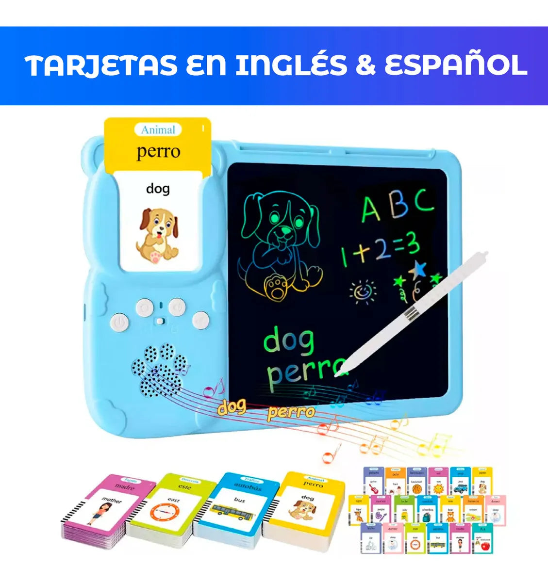 Tarjetas de Aprendizaje Didácticas Educación Bilingüe con Sonido + Pizarra Mágica version FULL