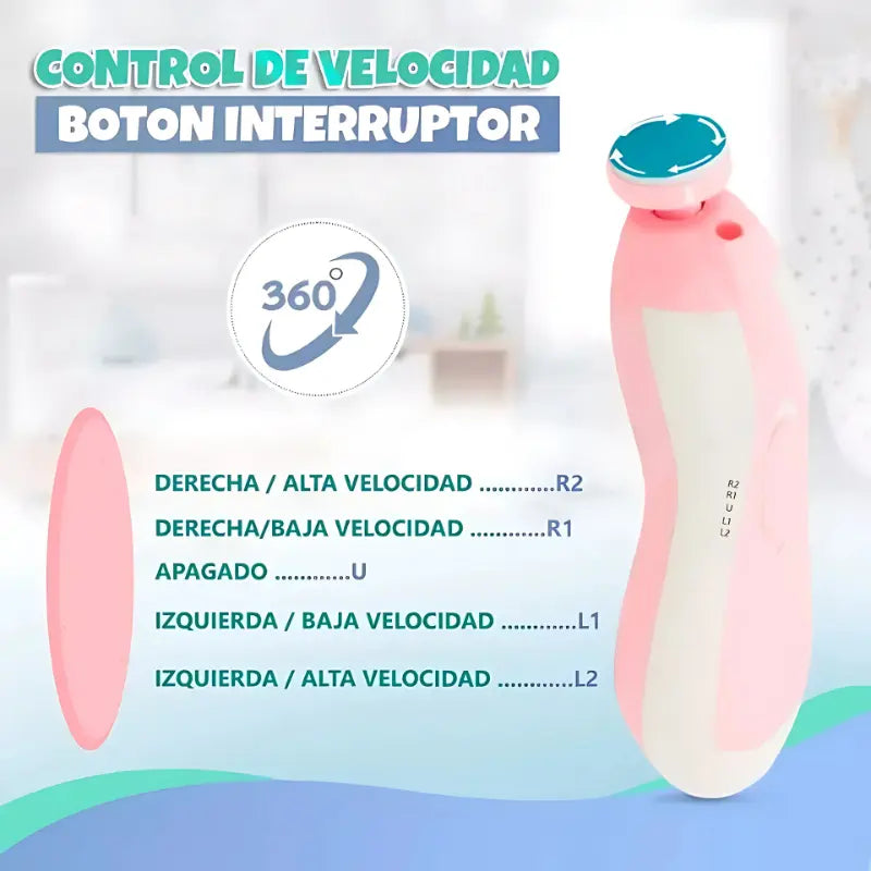 Lima Eléctrica Cortauñas para Bebé · Motor Silencioso con Luz LED