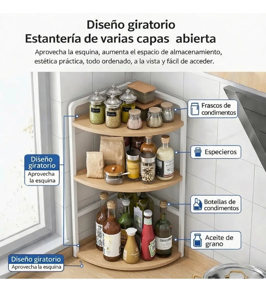 Organizador Esquinero de Cocina · 3 Estantes