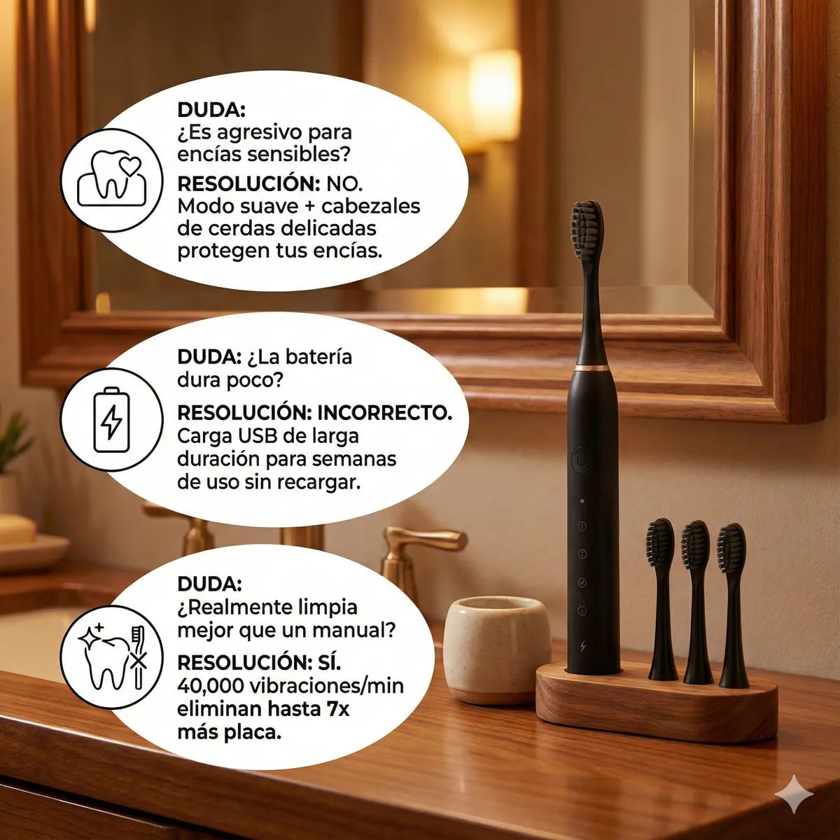 Cepillo Dental Eléctrico Recargable Dientes 4 Cabezales