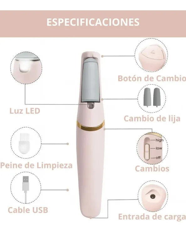 DermaPies Pro · Pedicura Eléctrica USB Recargable 2 en 1