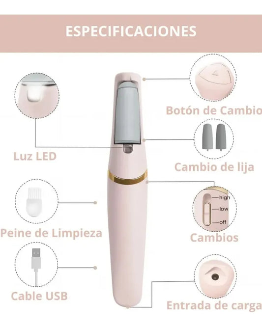 DermaPies Pro · Pedicura Eléctrica USB Recargable 2 en 1