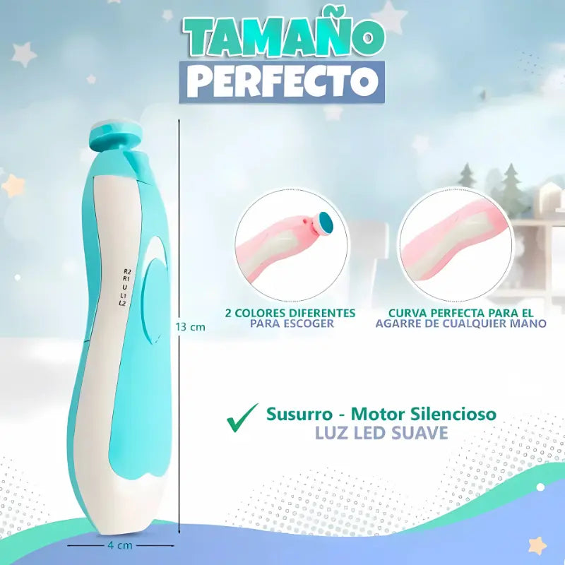 Lima Eléctrica Cortauñas para Bebé · Motor Silencioso con Luz LED