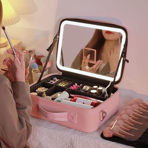 Maletín de Maquillaje Profesional + Espejo led de regalo.