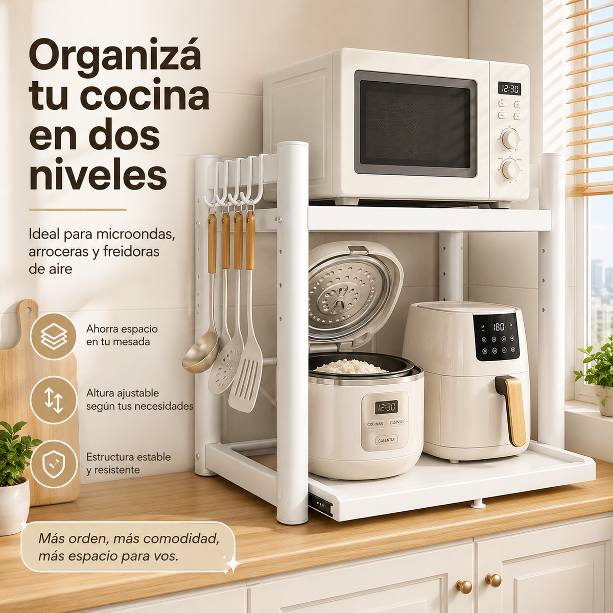 Estante Ajustable para Microondas · Bandeja Deslizante