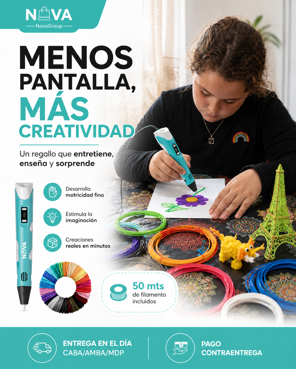Lápiz 3D · Kit Creativo + 50m de Filamento de Regalo