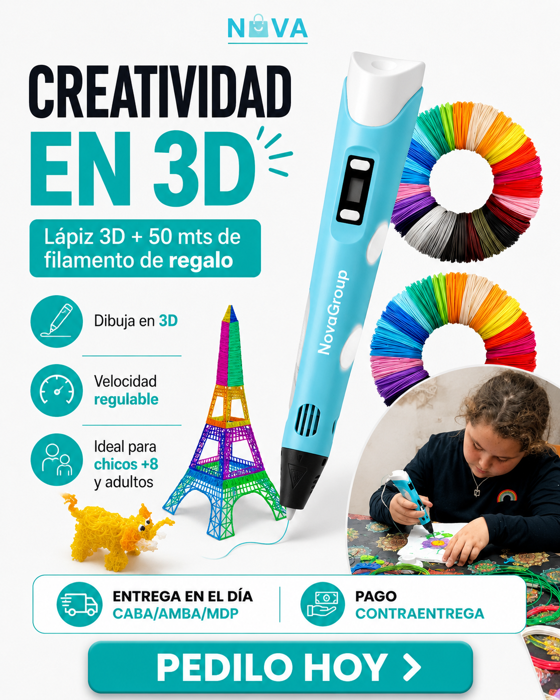 Lápiz 3D · Kit Creativo + 50m de Filamento de Regalo