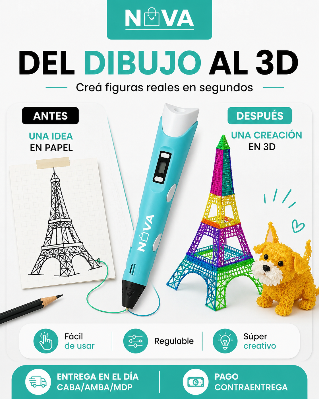 Lápiz 3D · Kit Creativo + 50m de Filamento de Regalo