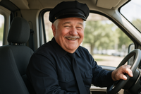 hombre mayor feliz chofer
