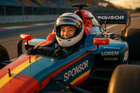 joven feliz en auto de carrera